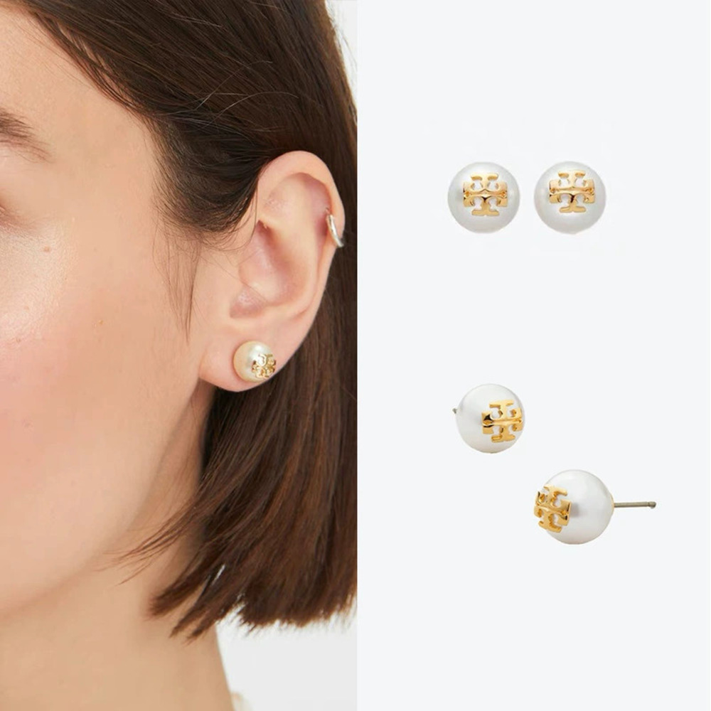 Tory Burch Gold Plated Double Drop Pearl Earrings